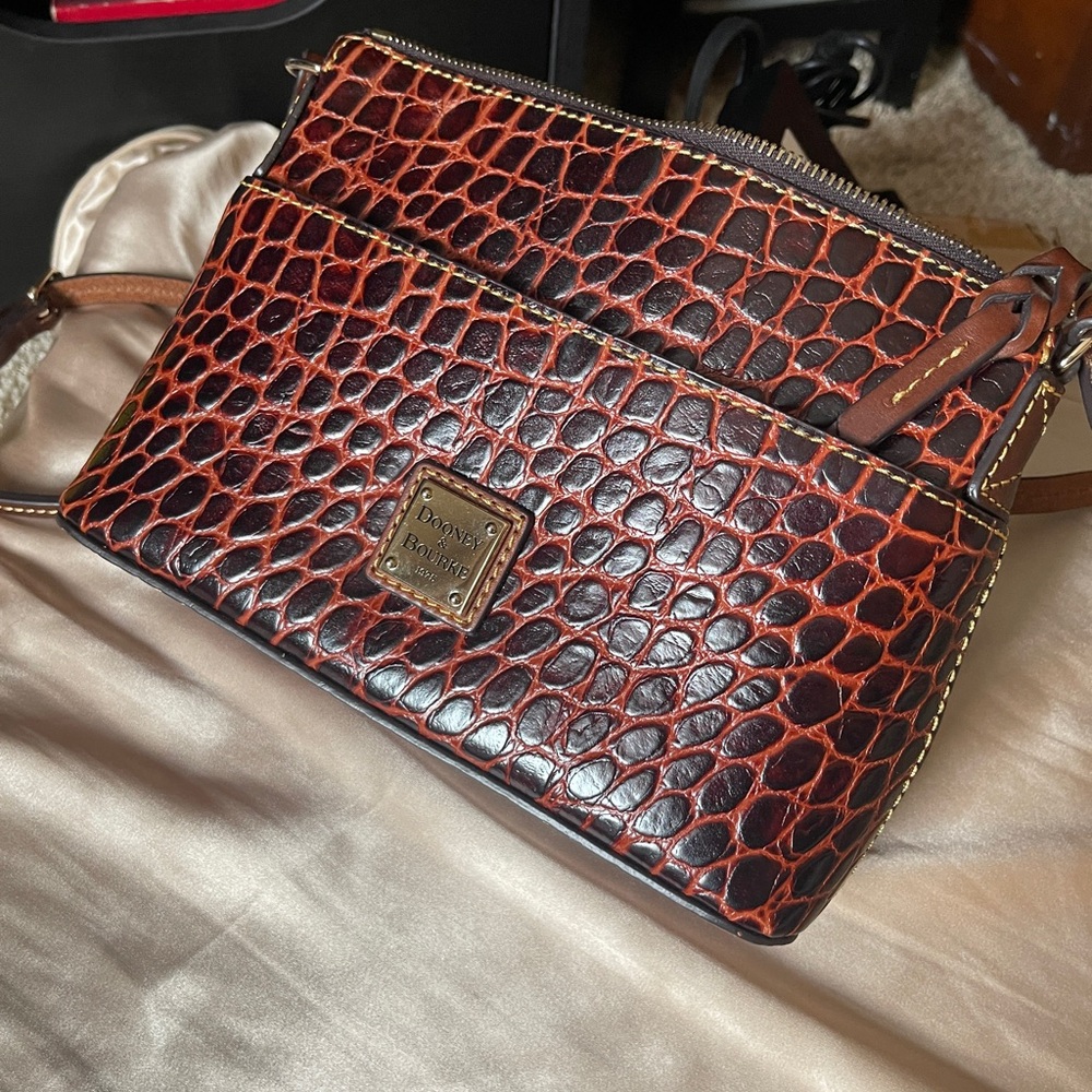 Dooney & Bourke Ginger Brown Crocodile Embossed crossbody leather Bag